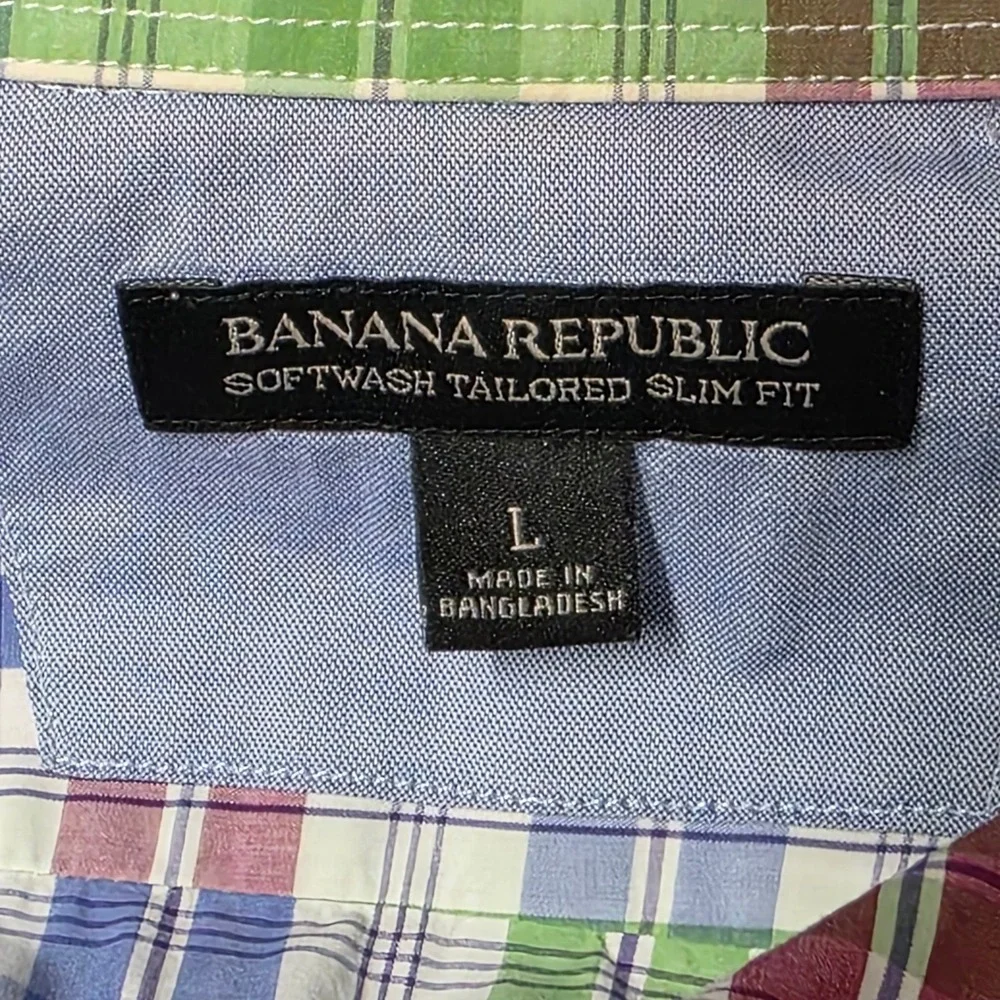 Banana Republic Softwash Tailored‎ Slim Fit Plaid Button Down Shirt L